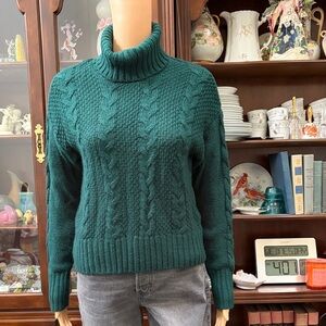 Copper Key Teal Cable Knit Turtleneck Sweater